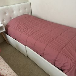 Two Twin Leather White Beds With Mattress 
