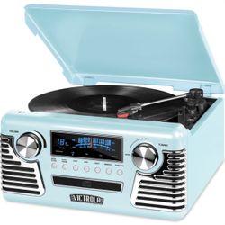 50's Retro Bluetooth Record Player & Multimedia Center: Turntable, CD Player, Radio