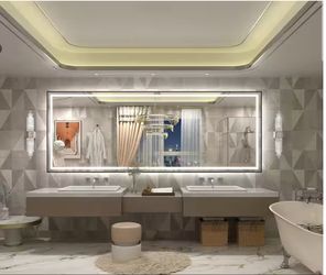 🆕 84 in. W x 32 in. H Rectangular Framed Front and Back LED Lighted Anti-Fog Wall Bathroom Vanity Mirror in Tempered Glass