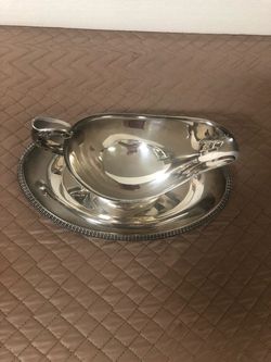 Vintage Silver Gravy Bowl On Attached Silver Platter   $25.00