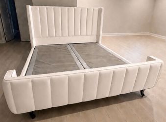 Beautiful TOV Furniture Waverly Cream Velvet King Platform Bed