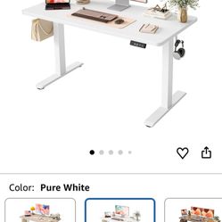 TIQLAB Electric Standing Desk,47 * 24 Inches Adjustable Height Stand up Desk, Sit Stand Home Office Table with Splice Board, White