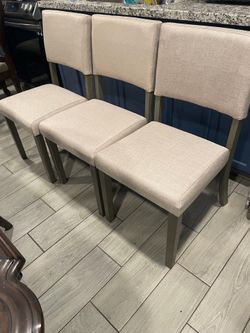 Upholstered Back Dining Chair with Wood Base, Set of 3