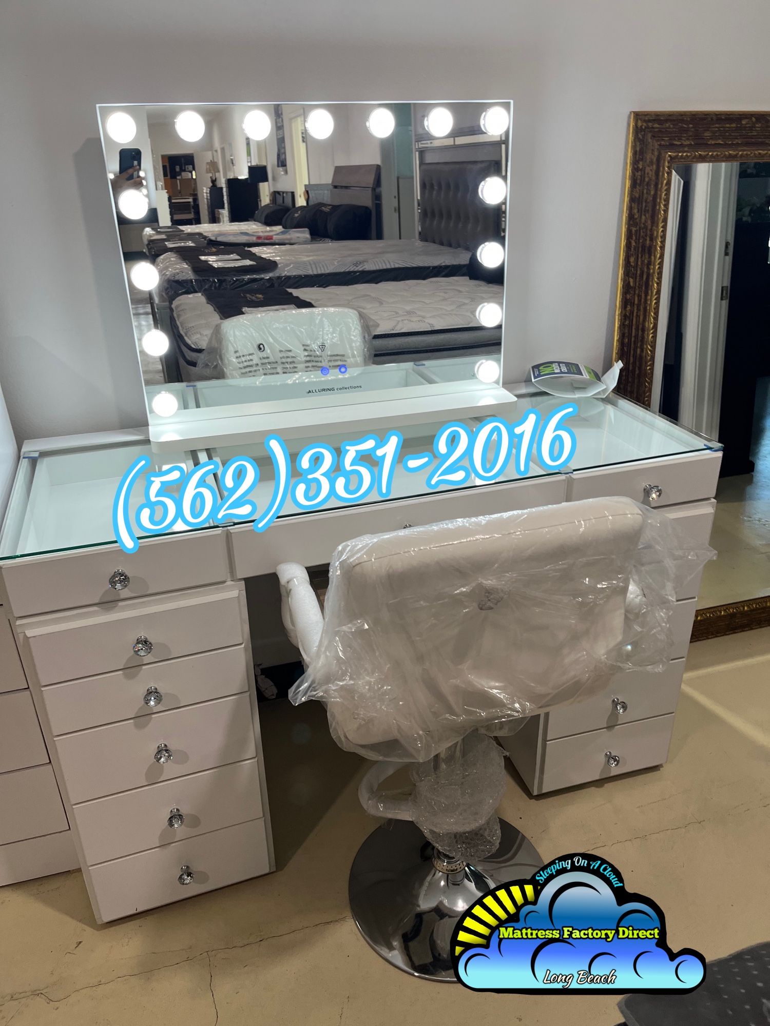 White Vanity Led Lights With Glass Desk New