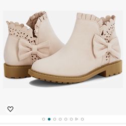 Coutgo Girls Bow Ankle Boots Ruffled Chunky Heel with Classic Side Zipper Dress Booties for Little Kids/Big Kids size 12 New $22