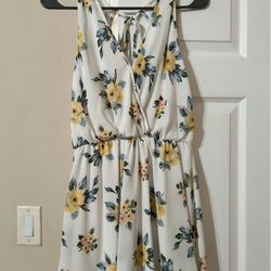 Floral White & Yellow V-Neck Summer Dress