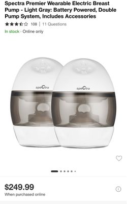 Spectra Premier Wearable Electric Breast Pump - Light Gray: Battery Powered, Double Pump System, Includes Accessories
