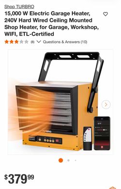 Shop TURBRO 15,000 W Electric Garage Heater, 240V Hard Wired Ceiling Mounted Shop Heater, for Garage, Workshop, WIFI, ETL-Certified