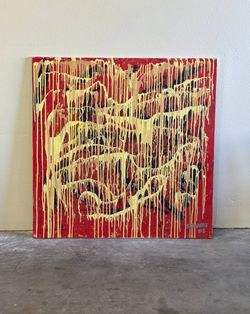 Large 47” Abstract Expressionist Painting by Stranoby, 2005 — Contemporary Drip Art on Canvas