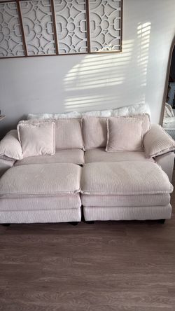 Striped Fabric Sectional Sofa with Ottoman