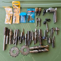 Vintage USA Machinist & Woodworking Tool Lot – HSS End Mills, Bits & Case