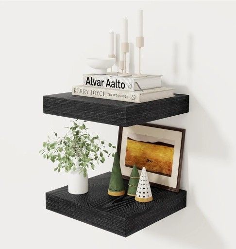 12" x 12" Floating Shelf, Black, Set of 2