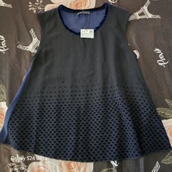 Zara Short Sleeve Velvet Front Scoop Neck Blouse Size Small Blue & Black New