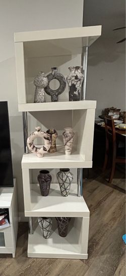 White 4-Tier Bookshelf with Chrome Poles