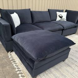 Black Velvet Albany Park Kova Cloud Couch Sectional