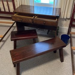 Two Drawer Desk With Two Stools