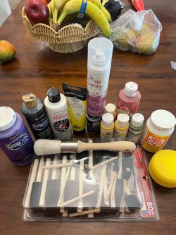 Acrylic paint, Mod Podge, foam brushes arts and crafts.