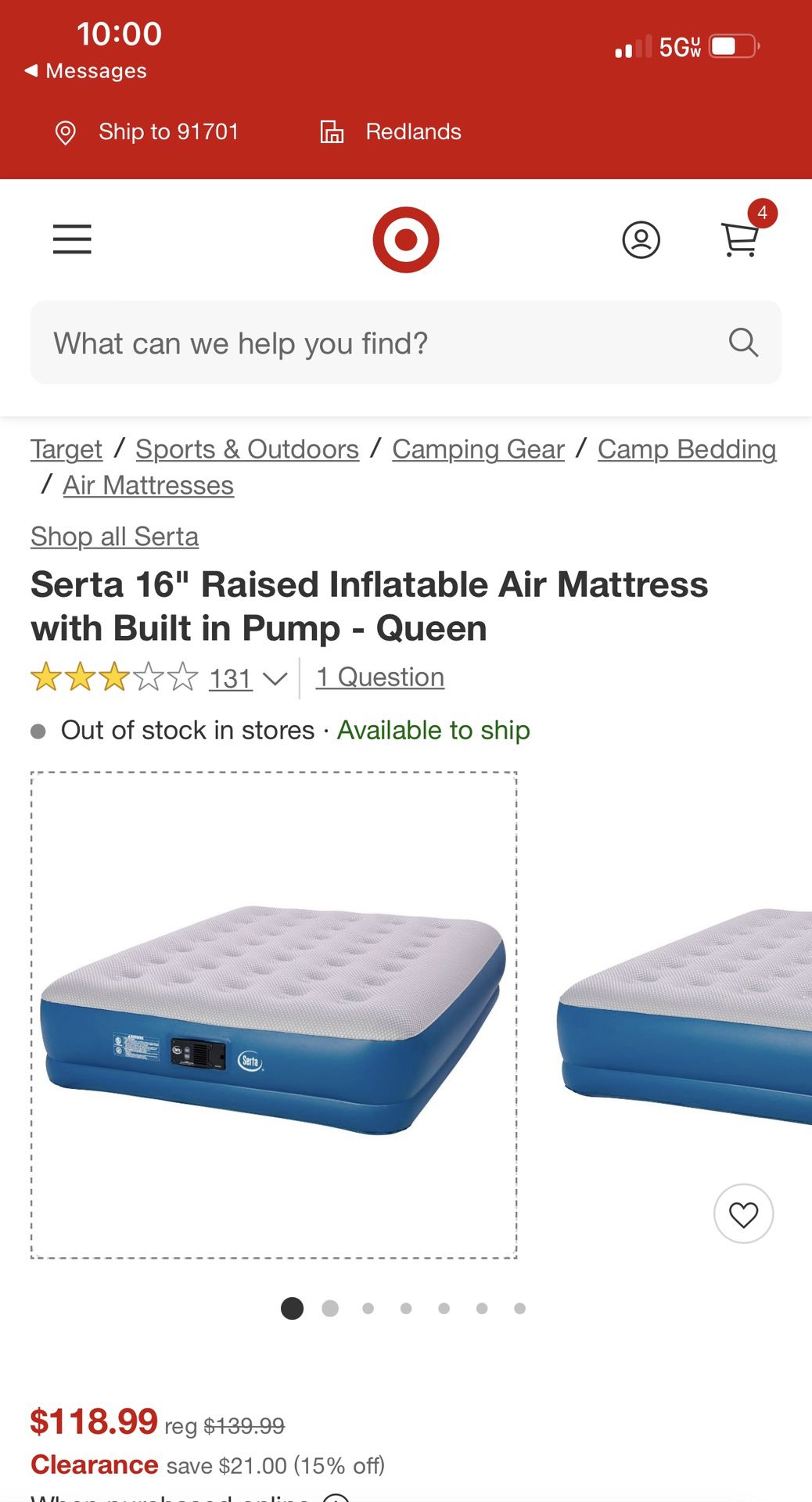 Serta 16" Raised Inflatable Air Mattress with Built in Pump - Queen