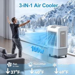 Windowless Swamp Cooler, 3 in 1 Evaporative Portable Air Conditioner with Remote, Cooling Fan Ac Unit,3 Speed, 24H Timer, 5.3 Gal Water Tank, 4 Ice Bo