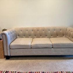 82” Tufted Chesterfield fabric sofa couch