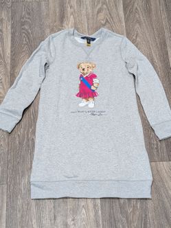Polo Ralph Lauren Girls Polo Bear Fleece Sweatshirt Dress Grey Size M (8-10)