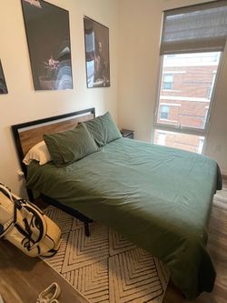 Wood and Black Metal Bed Frame - Full Size
