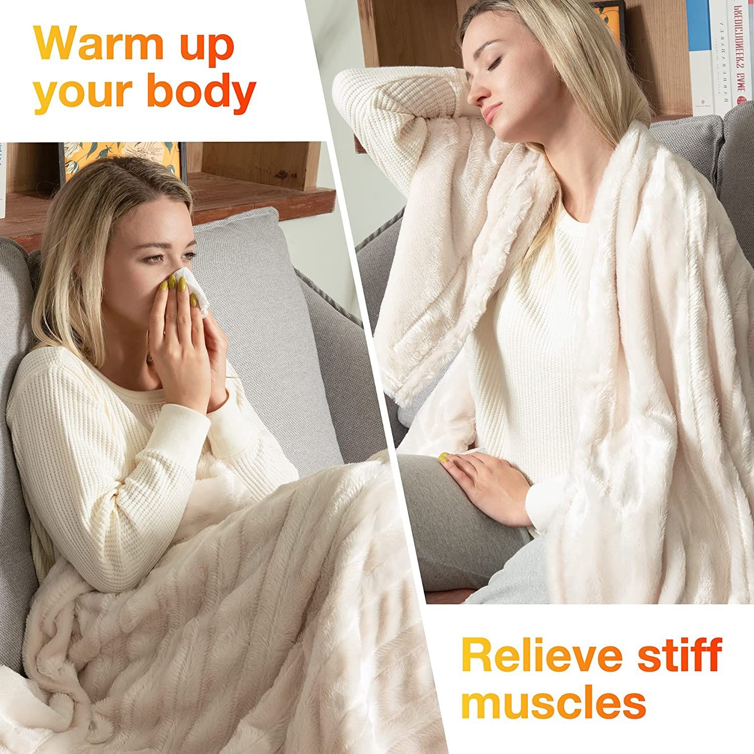 Electric Heated Throw Blanket, Soft Faux Fur Fast Heating Blanket, 4 Heating Levels & 4 Hours Auto Off (50"x 60"), Machine Washable, Over-Heat Protect
