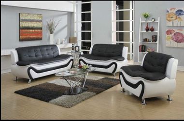 3 PCS BLACK AND WHITE CONTEMPORARY SOFA SET NEW