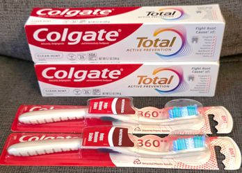 Colgate Oral Care Bundle: (2) Total Toothpaste, 5.1 oz each & (2) 360 Toothbrushes, Soft