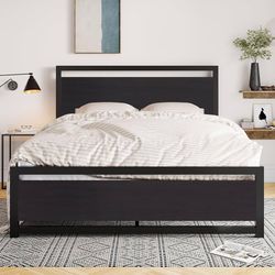 Full Size Bed Frame with Headboard, Footboard and Strong Support, Black Heavy Duty Metal Platform Base with Underneath Storage Space, Stable Mattress