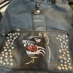 Diesel, Wolf Backpack Bag, Unisex Blue Denim Jeans