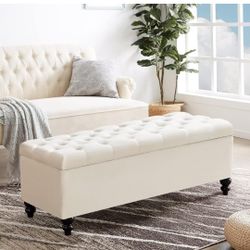 Storage Ottoman Upholstered Fabric Storage- BEIGE 