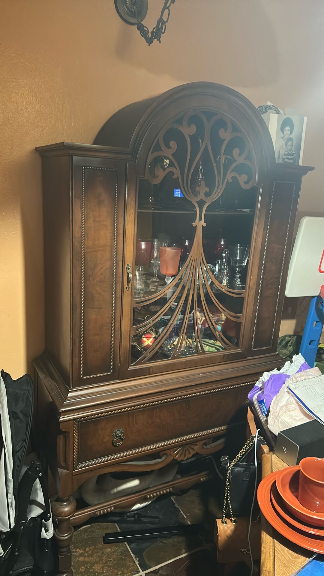 Antique Hard Wood China Cabinet