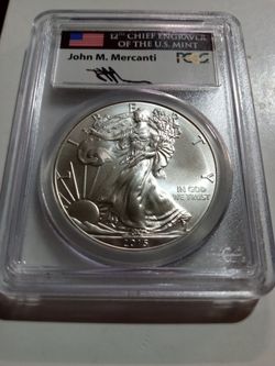2015 PCGS MS70 Silver Eagle - First Strike John Mercanti Hand Signed