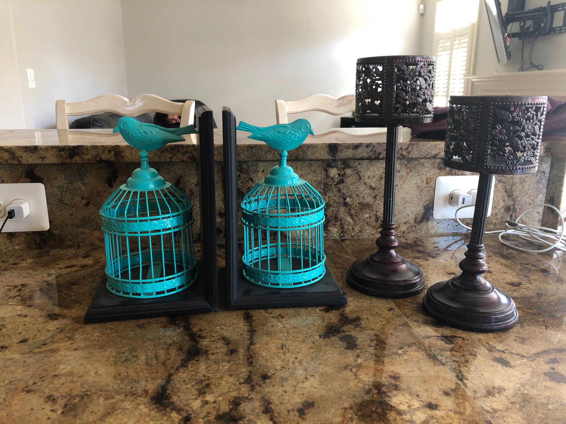 Set of book holders and candle holders