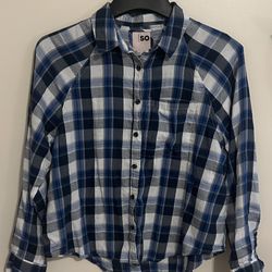 Blues & White Button Up Flannel - Size XSmall