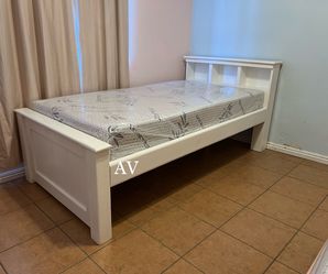 White Twin Bed and Memory Foam Mattress