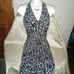 Elegant black and white halter dress size small
