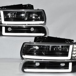 Chevy Silverado 99-02/Chevy Tahoe Suburban 00-06 Black And Clear LED Headlights   Faros delanteros LED negros y transparentes para Chevy Silverado 99-