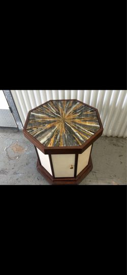 Side table hexagonal Mid-Century Modern piece designed by John Keal for Brown Saltman