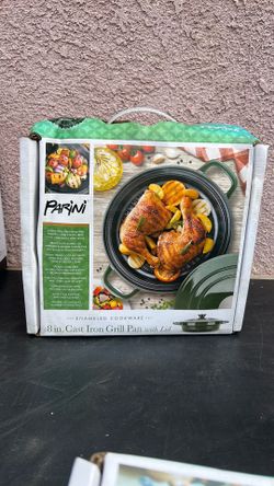 Parini ENAMELED COOKWARE  8 in. Cast Iron Grill Pan with Lid