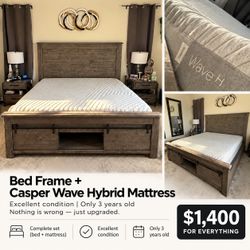 Cal King Bed Frame + Casper Wave Hybrid Mattress