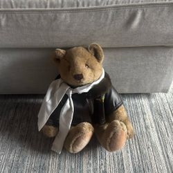 Vintage Gund Bialosky Pilot Teddy Bear, 1980s Faux Leather Jacket
