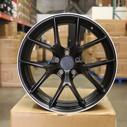 New 18 Inch BBS Style Wheels 18x8 ET35 5x120 Satin Black Machined Lip Rims Set of 4