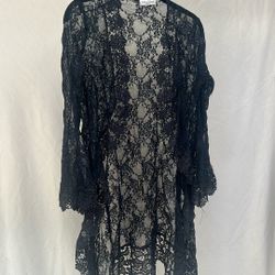 Full Circle Trend Size Medium sheer, lace, black cardigan