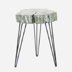 DecMode 19" x 26" Gray Magnesium Oxide Tree Trunk Accent Table with Black Metal Hairpin Legs,l