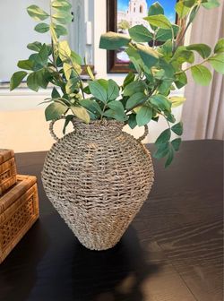 Woven Seagrass Basket Vase with Handles