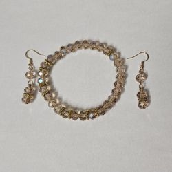 Champagne ColorCrystal Bracelet and  Earrings Set For Women