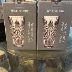 New In Box Waterford Normandy Heavy Crystal Vase - 2 Available - 6.3” Width X 10” Height