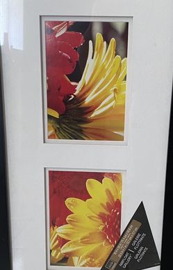 10” X 20” Black Wood Frame, Glass Front And White Mat For 5”x 7” Photos/Art